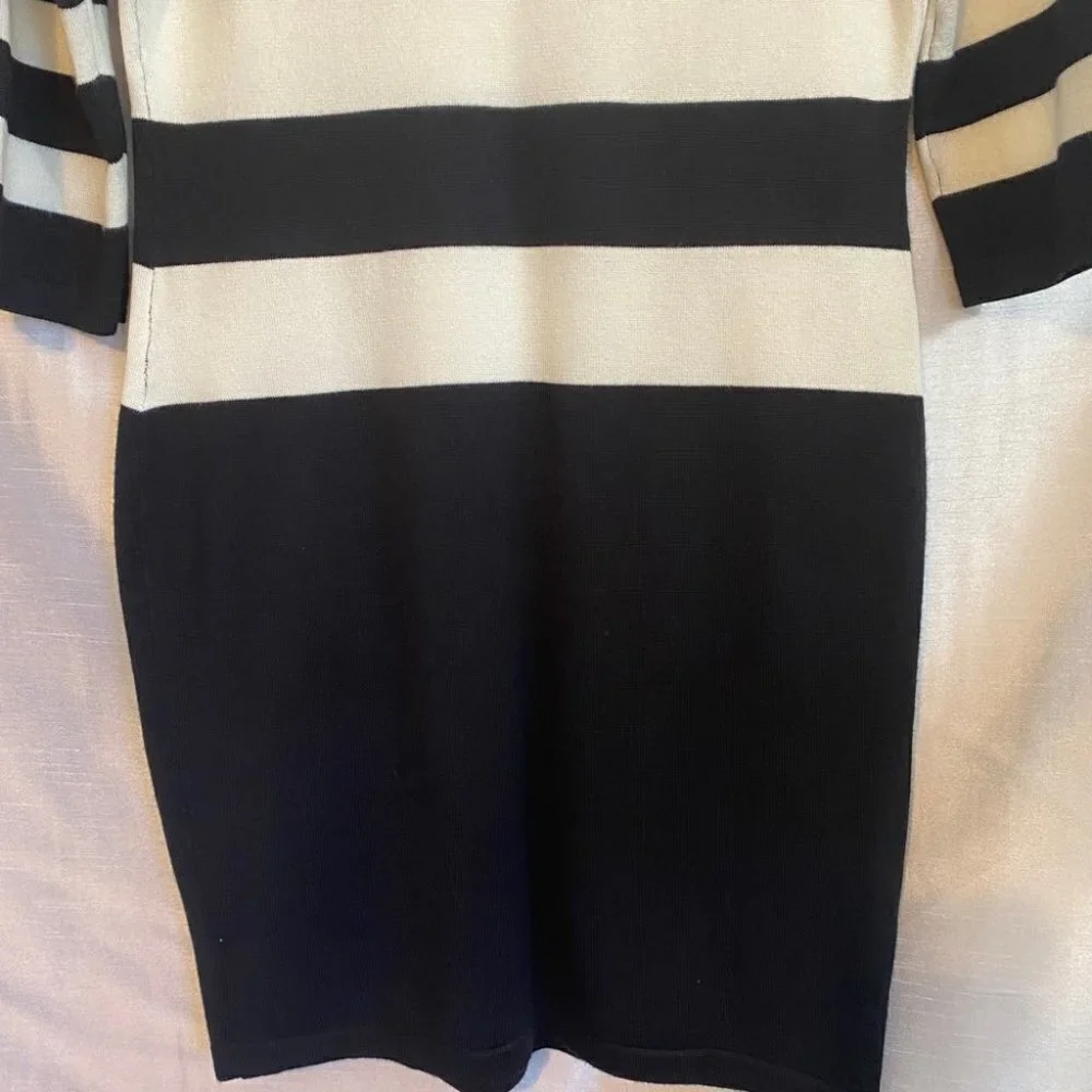 Pink Rose Black and White Striped Sweater  Dress Ladies L - Picture 11 of 12